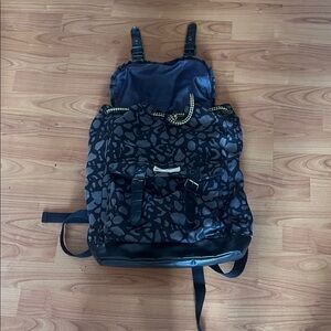 Divided Black and Gray Drawstring Backpack with Abstract Spot Print